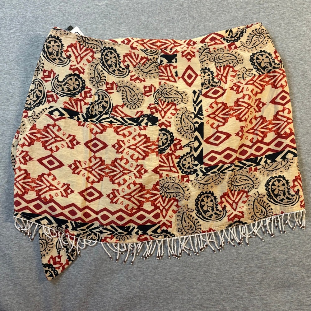 Zara Red Paisley Beaded Fringe Mini Wrap Skirt NWT 1165/158 L - Picture 8 of 12